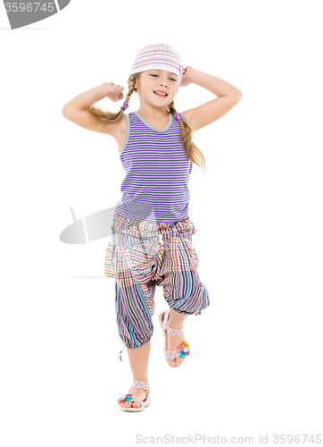 Image of Little Girl in Bright Dress Dancing