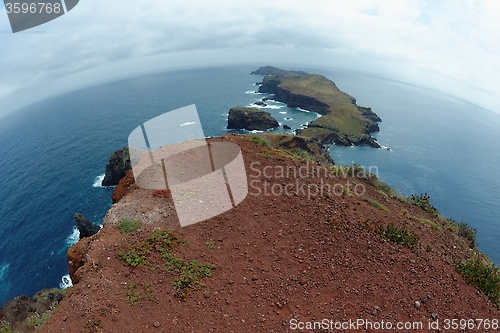 Image of Fisheye view of Cape Ponta de Sao Lourenco, the most eastern edge of Madeira island, Portugal