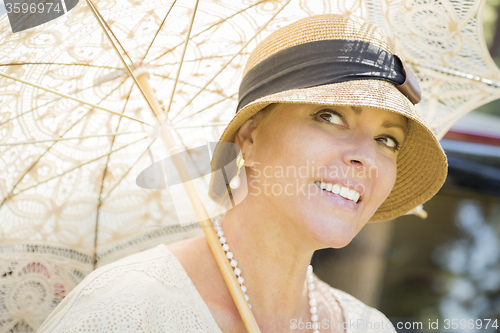 Image of 1920s Dressed Girl with Parasol Portrait