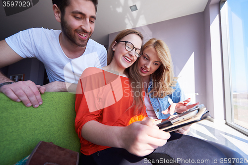 Image of students group working on school  project  together