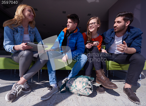 Image of students group working on school  project  together