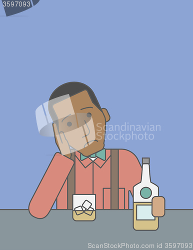 Image of Man with bottle and glass. 