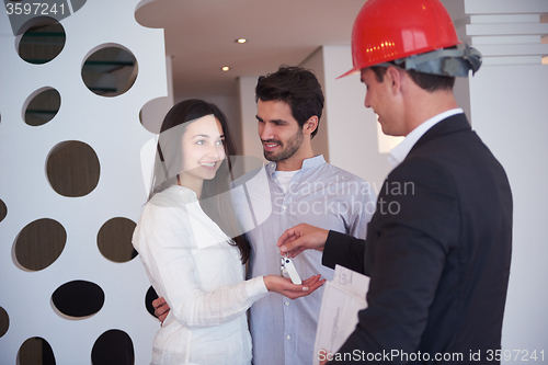 Image of couple buying new home with real estate agent