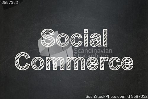 Image of Advertising concept: Social Commerce on chalkboard background