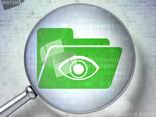 Image of Business concept: Folder With Eye with optical glass on digital background