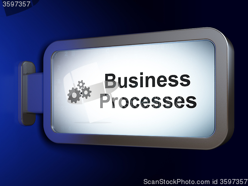 Image of Finance concept: Business Processes and Gears on billboard background