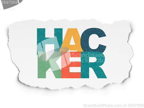 Image of Privacy concept: Hacker on Torn Paper background