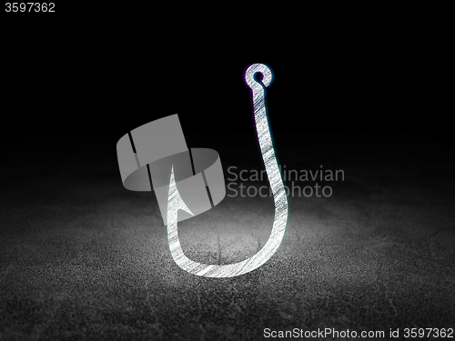 Image of Privacy concept: Fishing Hook in grunge dark room