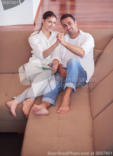 Image of happy young romantic couple have fun and  relax at home