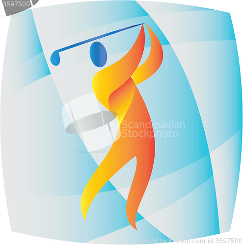 Image of Golfer Teeing Off Golf Square Retro