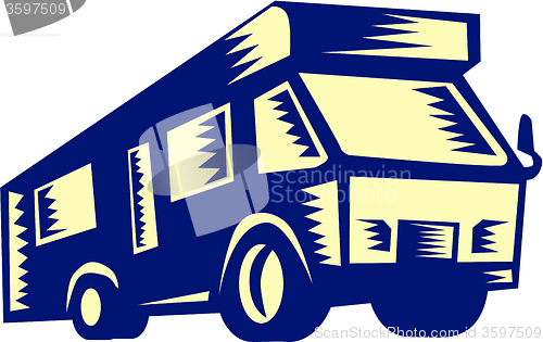Image of Camper Van Motor Home Woodcut