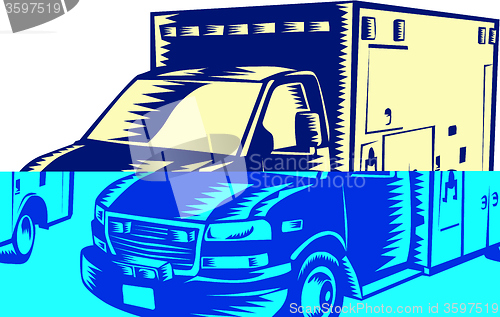 Image of EMS Ambulance Emergency Vehicle Woodcut