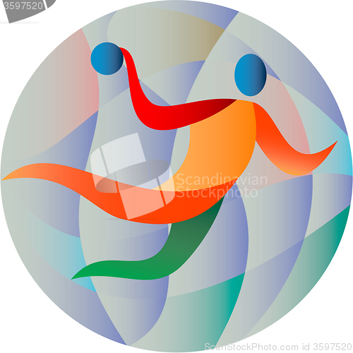 Image of Handball Player Jumping Throwing Ball Circle 