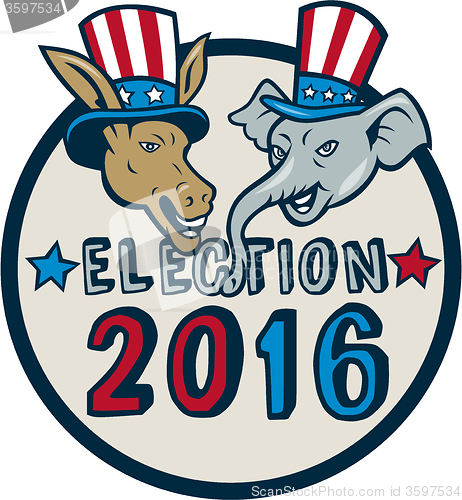 Image of US Election 2016 Mascot Donkey Elephant Circle Cartoon