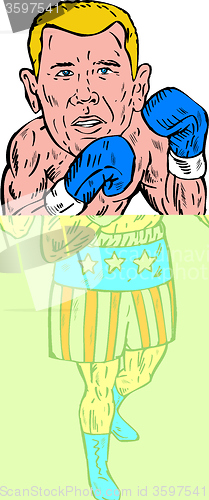 Image of Boxer Pose USA Flag Etching