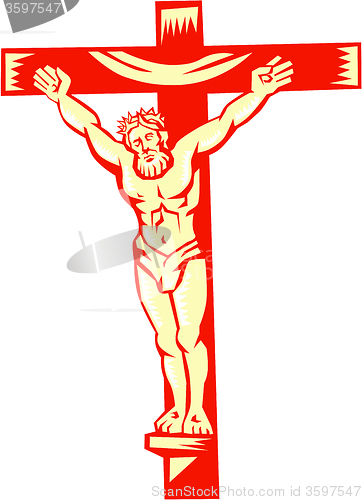 Image of Jesus Christ On Cross Woodcut