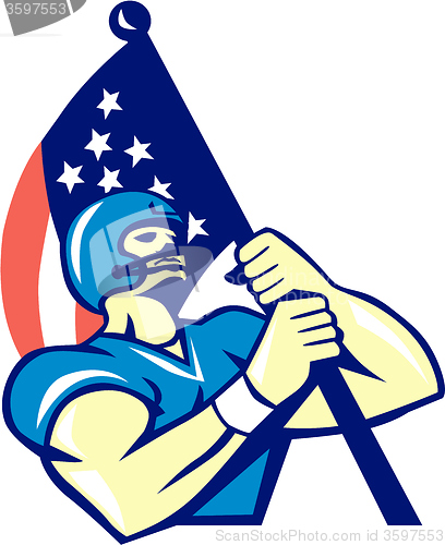 Image of American Football Player Holding Flag Retro