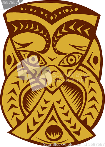Image of Maori Mask Woodcut