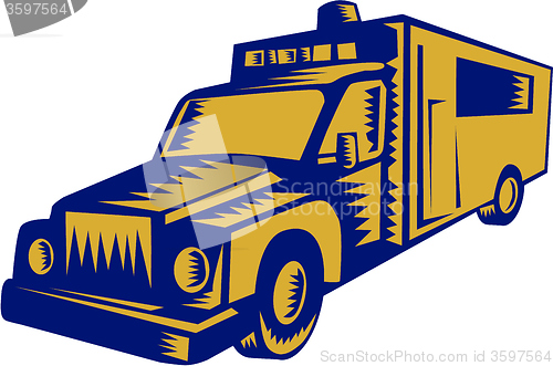 Image of Ambulance Emergency Vehicle Truck Woodcut