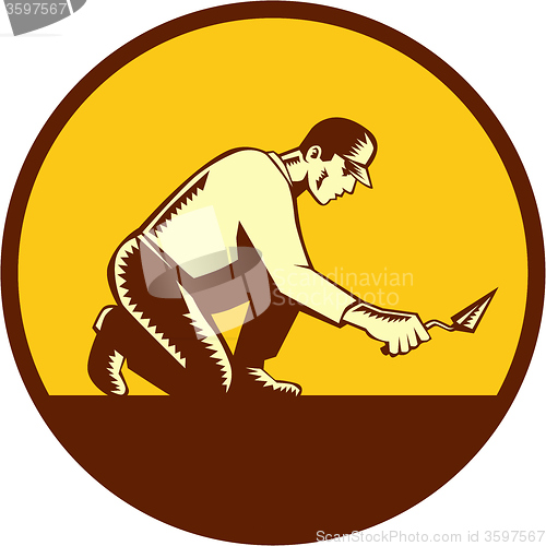 Image of Tiler Plasterer Mason Trowel Circle Woodcut