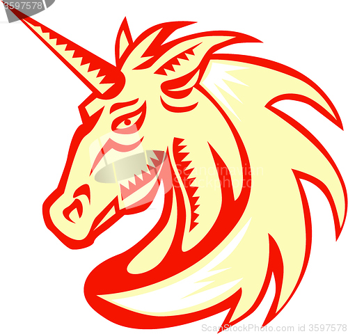 Image of Unicorn Horse Head Side Woodcut