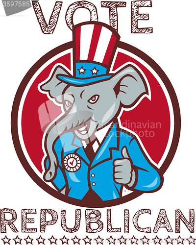 Image of Vote Republican Elephant Mascot Thumbs Up Circle Cartoon