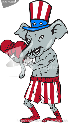 Image of Republican Mascot Elephant Boxer Boxing Cartoon
