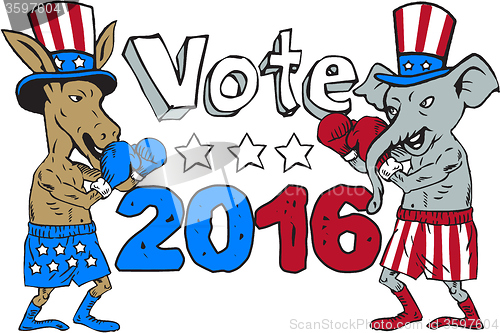 Image of Vote 2016 Donkey Boxer and Elephant Mascot Cartoon
