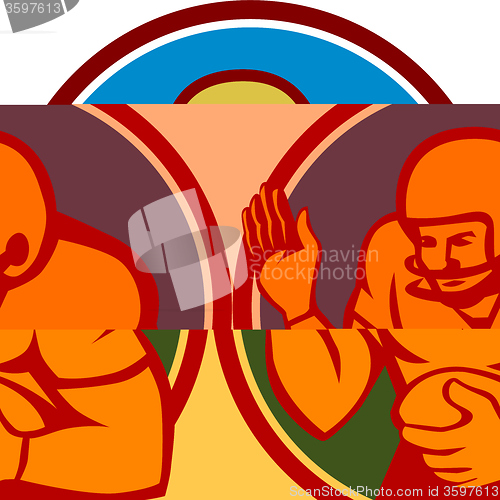 Image of American Football Player Fend Off Circle Retro