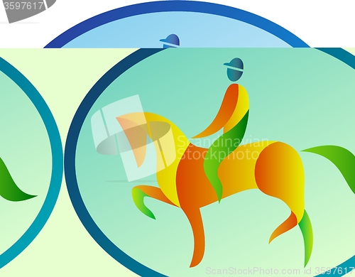 Image of Equestrian Rider Dressage Oval Retro