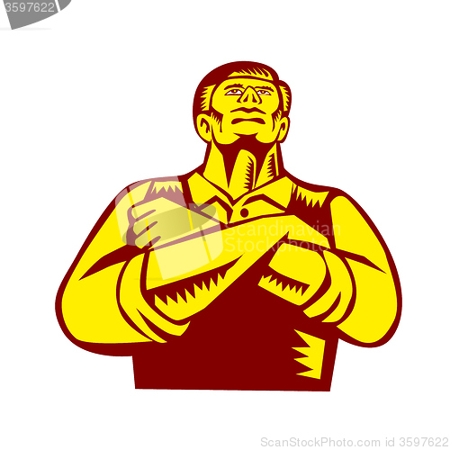 Image of Businessman Arms Crossed Woodcut