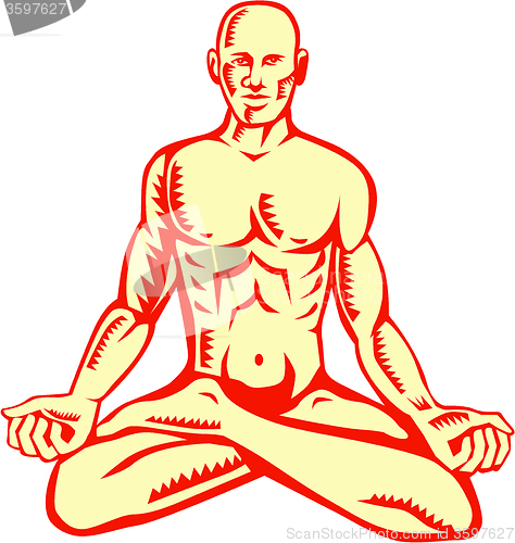 Image of Man Lotus Position Asana Woodcut