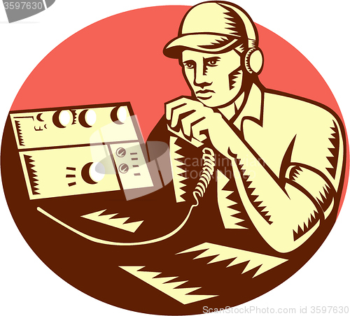 Image of Ham Radio Operator Circle Woodcut