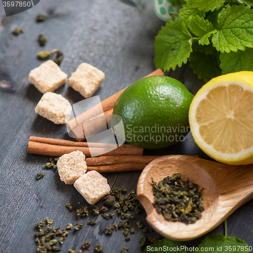 Image of berries  tea composition