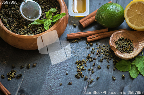 Image of berries  tea composition