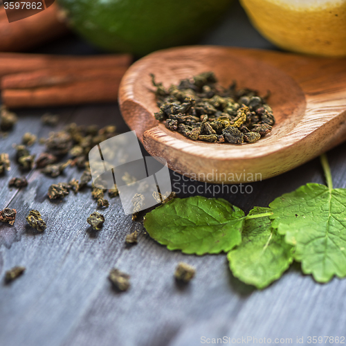 Image of berries  tea composition