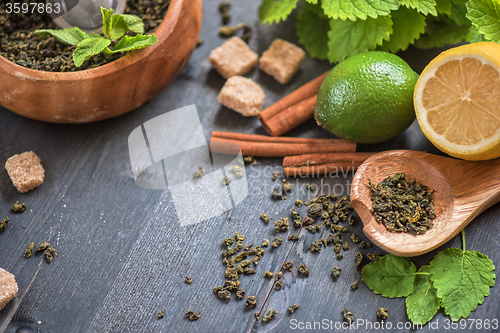 Image of berries  tea composition