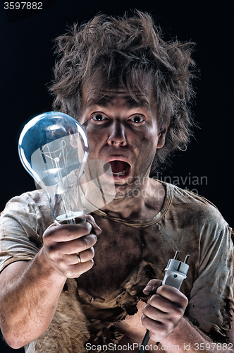 Image of Burnt man with light bulb