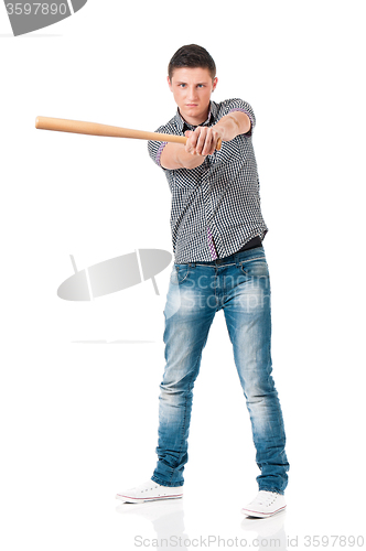 Image of Man with wooden baseball bat
