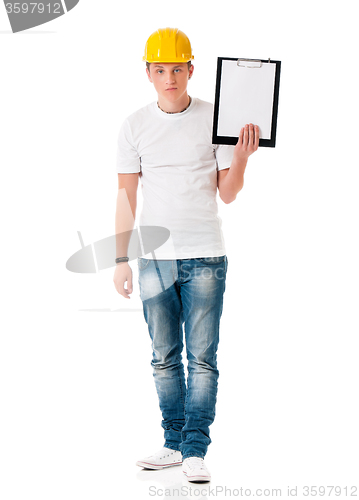 Image of Man in hard hat with clipboard