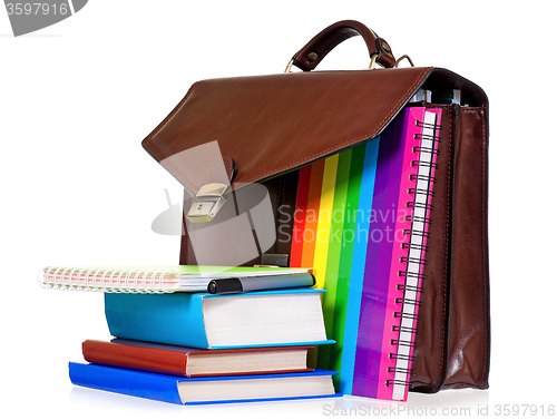 Image of Leather briefcase with office accessories