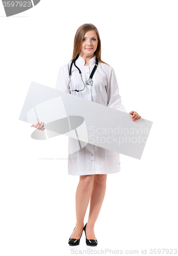 Image of Doctor with stethoscope showing blank board