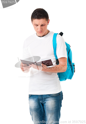 Image of Boy student with backpack and notepad