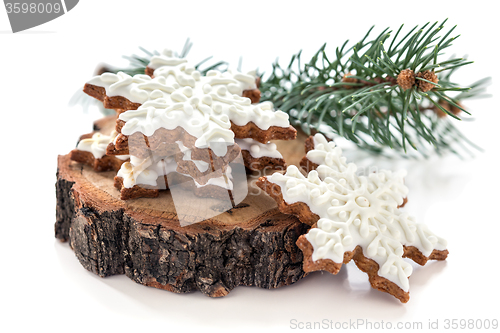 Image of Gingerbread cookie in the form snowflakes.