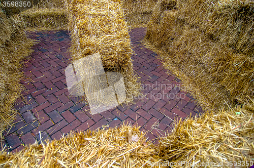 Image of Maze for either people or livestock to navigate made from straw 