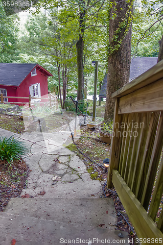 Image of stone steps leading to a mountain vacation home