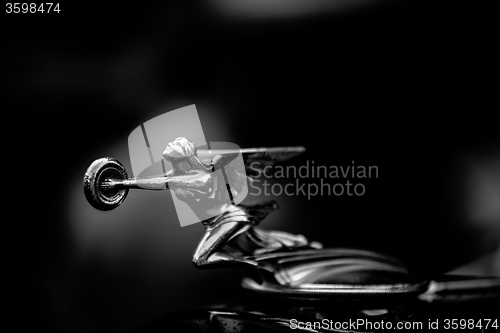 Image of woman holding wheel car hood emblem