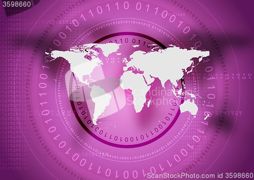 Image of Abstract tech violet background with world map