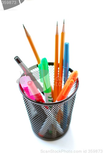 Image of Pens and pencils in pencil holder