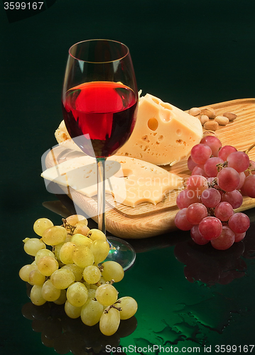 Image of Glass Of Wine, Cheese And Grape